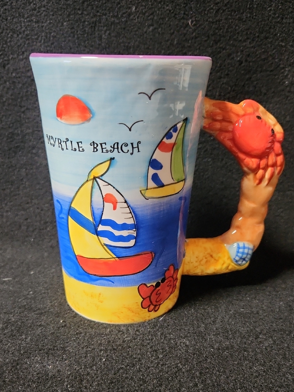 Myrtle Beach Nautical Ceramic Mug with Crab Handle - Unbranded